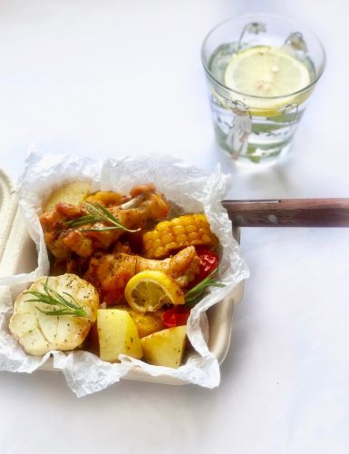 时蔬烤鸡腿