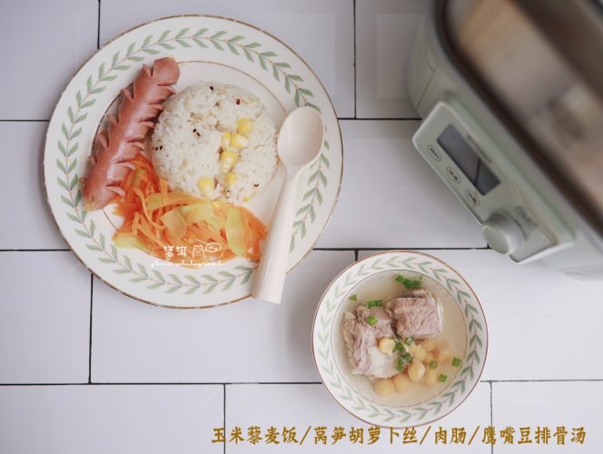 鹰嘴豆排骨汤+玉米谷物饭