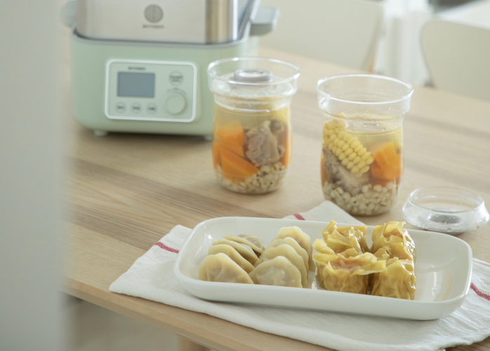 龙骨薏米汤+虾仁烧麦和素水饺